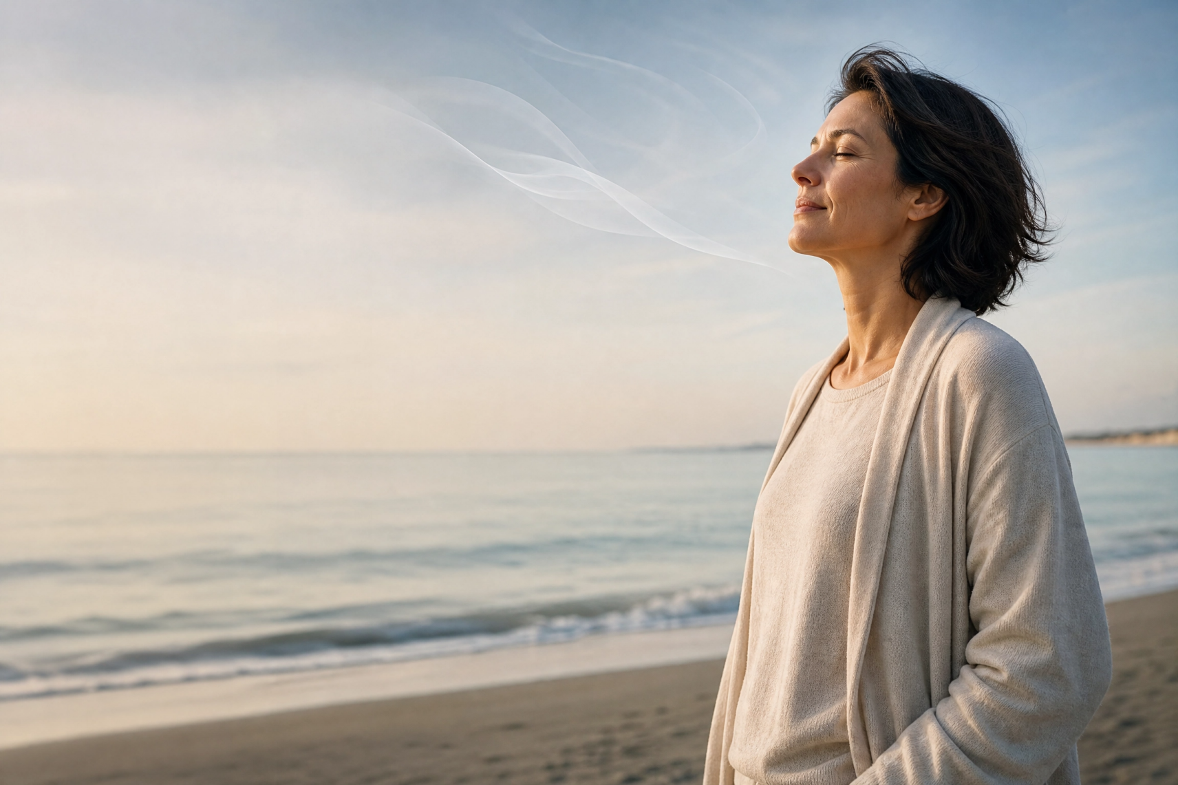 Femme respirant librement après l’arrêt du tabac