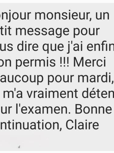 Témoignage d’une cliente : permis obtenu et détente ressentie lors de l’examen