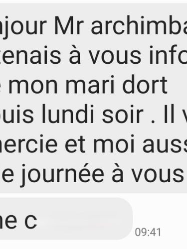Témoignage d’une cliente rapportant que son mari a retrouvé le sommeil