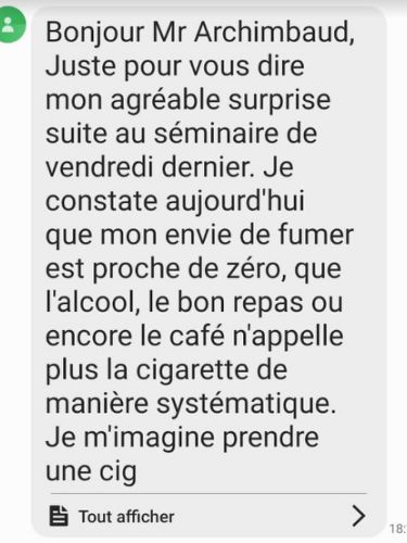 Témoignage client : envie de fumer devenue presque nulle après le séminaire tabac