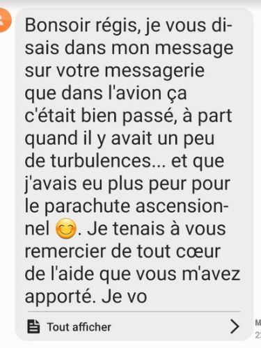 Témoignage client : vol globalement bien vécu et absence de peur en parachute ascensionnel