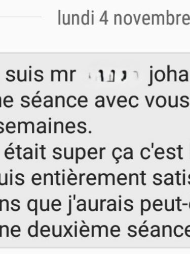 Témoignage client : satisfaction après une première séance et souhait d’un second rendez-vous