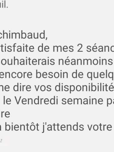 Témoignage d’une cliente satisfaite de deux séances d’hypnose et souhaitant poursuivre l’accompagnement