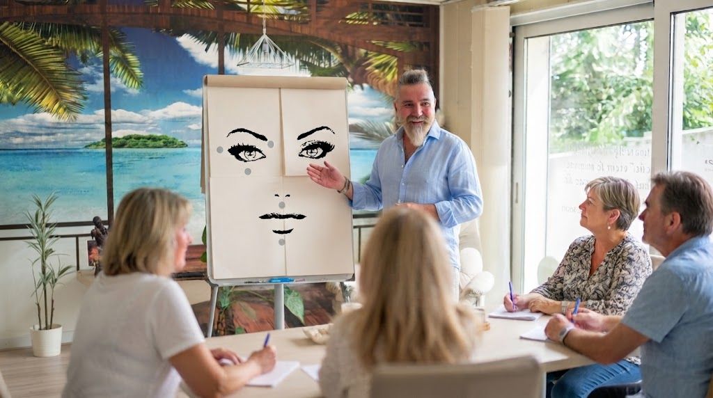 Régis Archimbaud présente les points EFT du visage lors d’un atelier en groupe à Aytré